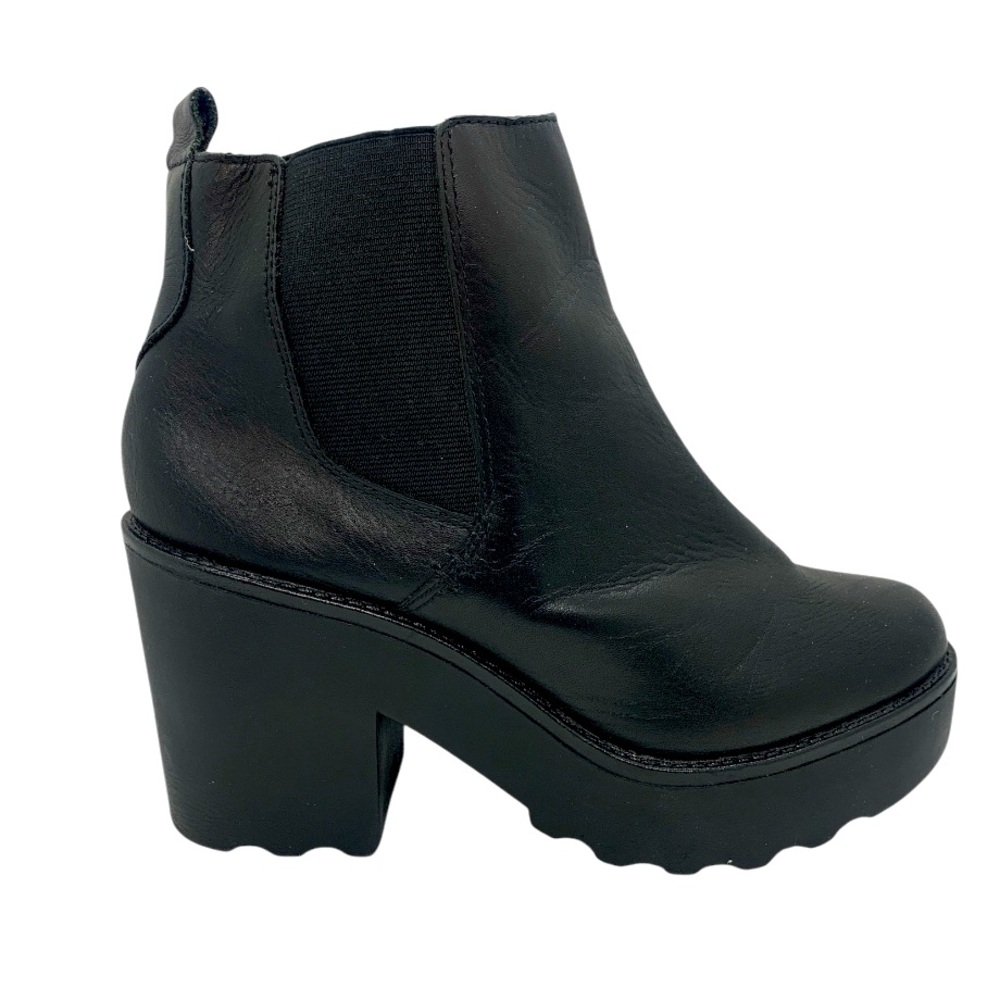 Steve Madden GRETTA Boots Black 9/39 Chunky Leather Chelsea Ankle Bootie Grunge